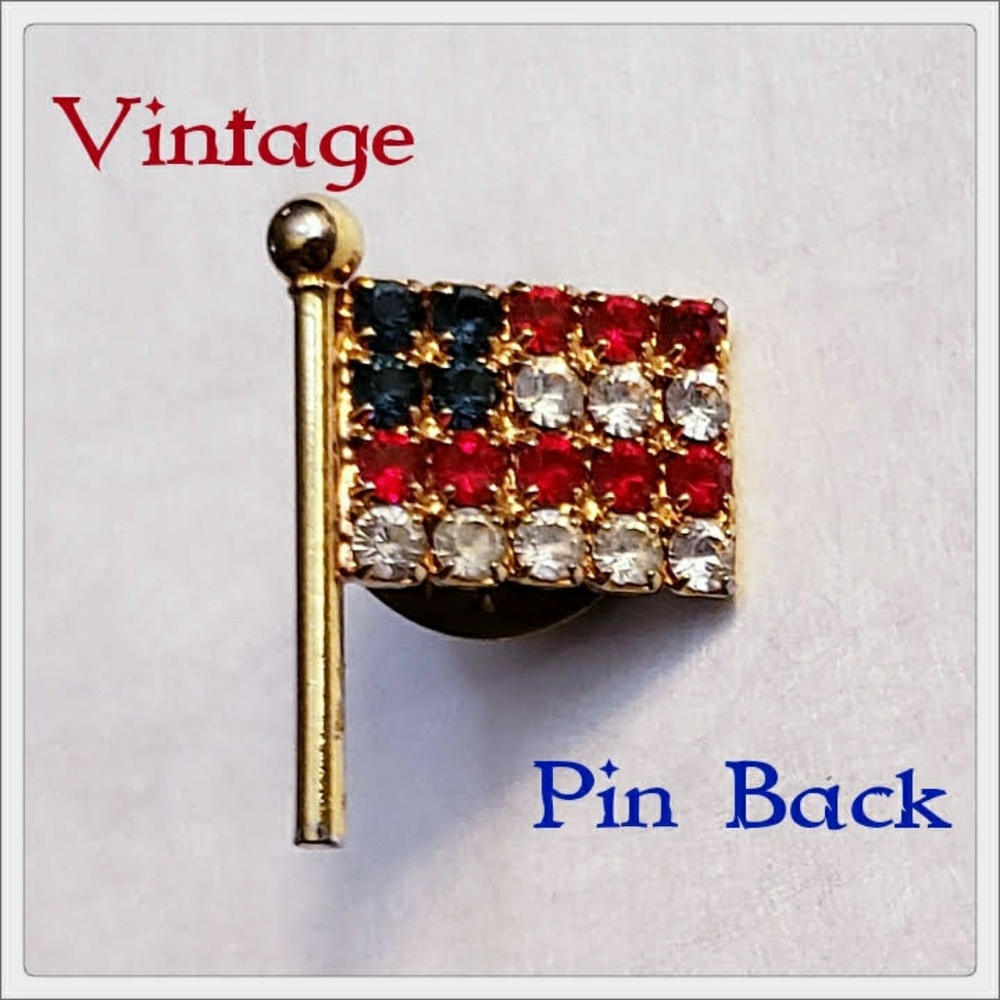 Vintage Red White and Blue CZ USA Flag Pin Back